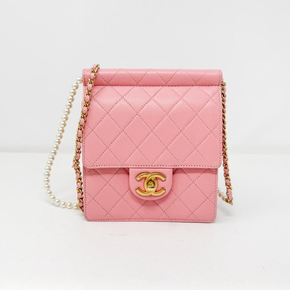 Chanel Pink Pearl Chain Flap Bag